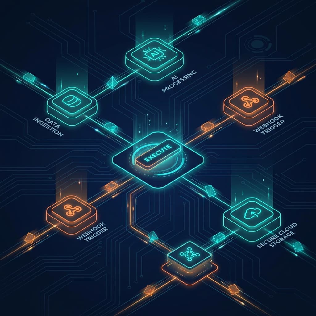 Automated workflow schematic showing node-based logic